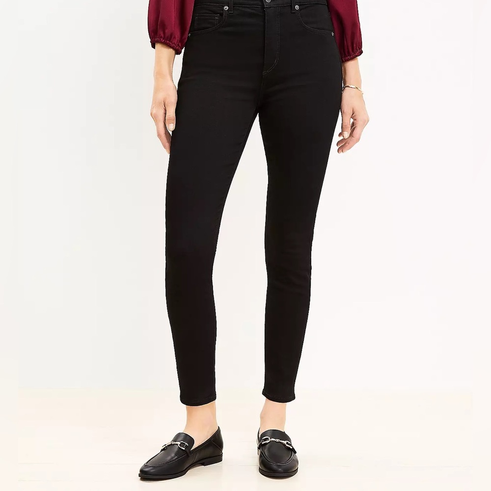 LOFT Jeans Black High Waist Slim Pockets Skinny Ankle sz 8 or 29